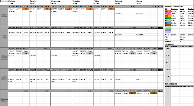 Excel Rota for Bookings Database
